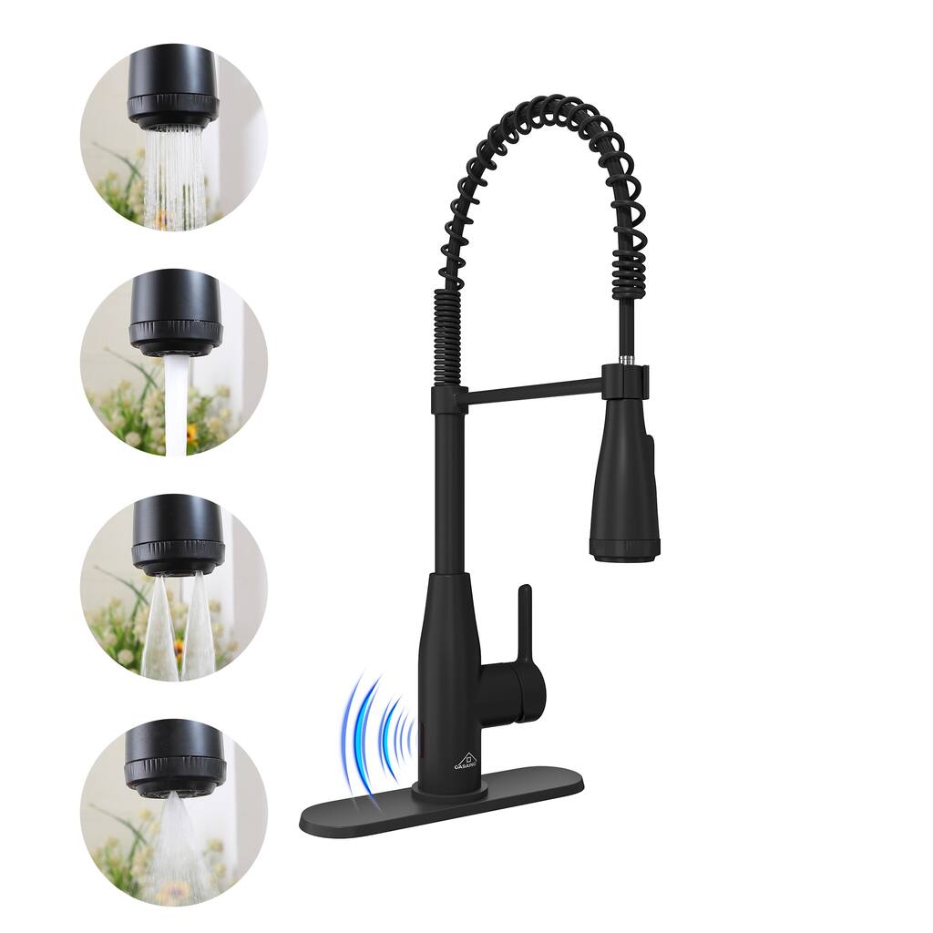 Single Handle Pull Down Sprayer Kitchen Faucet with Touchless Sensor and Four Functions Spray Head