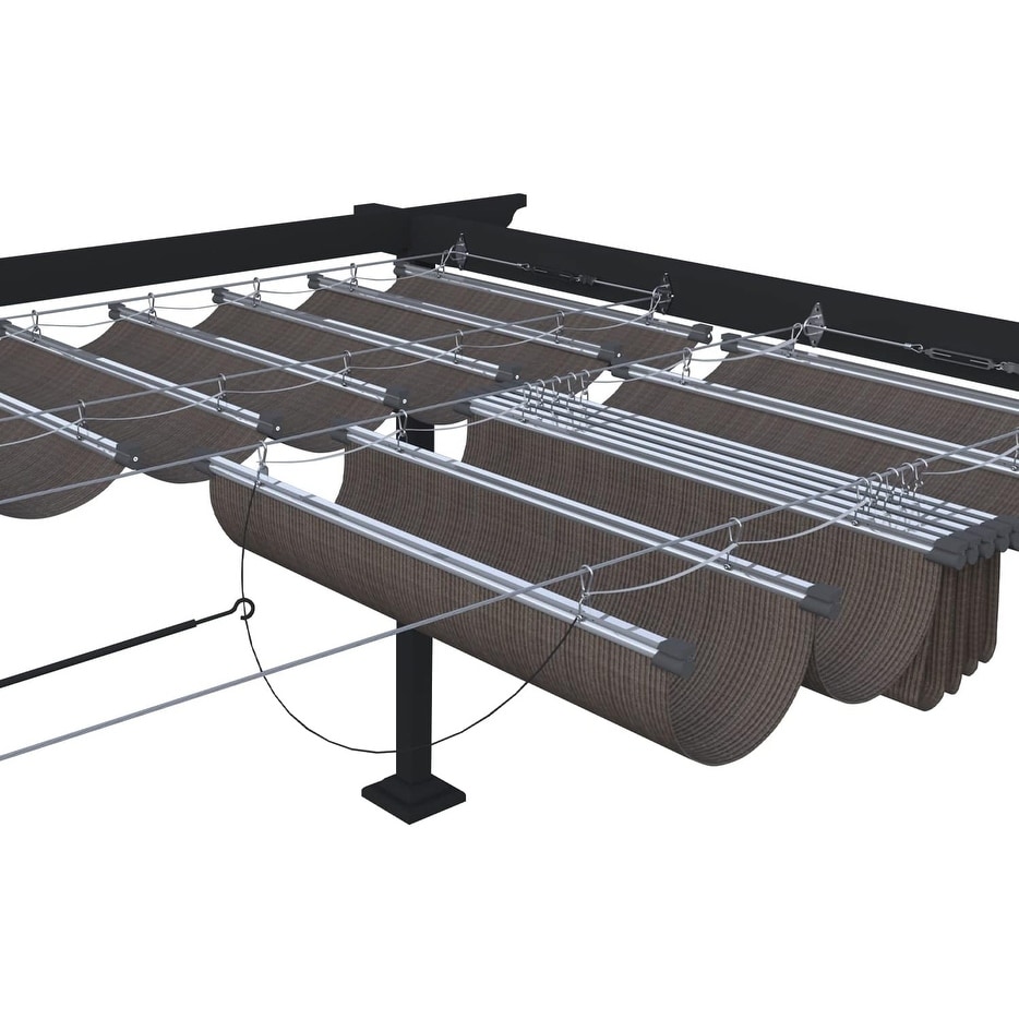 3'x16' Retractable Wave Sun Shade Canopy for Patio, Porch, Garden, Yard, Deck - Brown