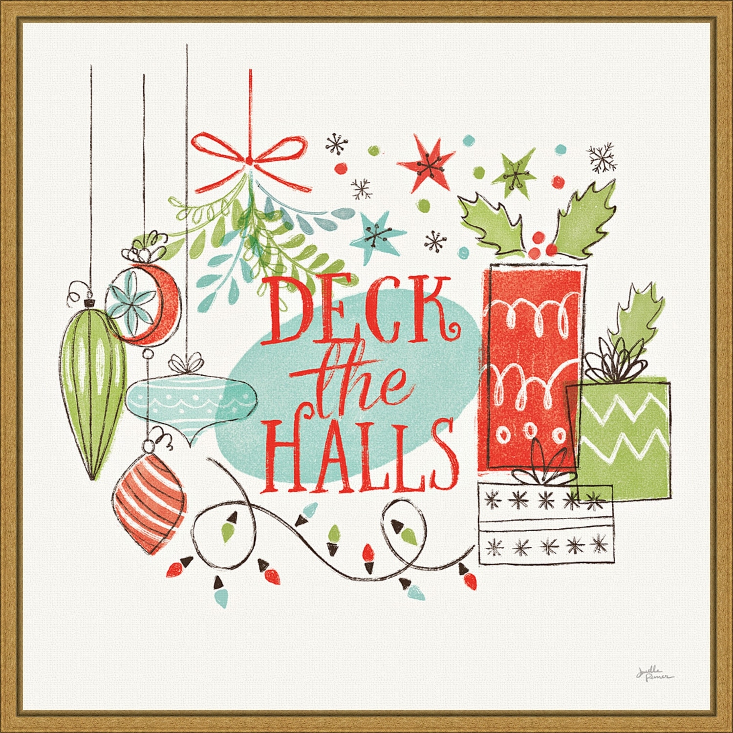 Deck the Halls Christmas Holly by Janelle Penner Framed Canvas Art