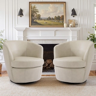 2 Set Faux Leather Club Swivel Barrel Accent Chair