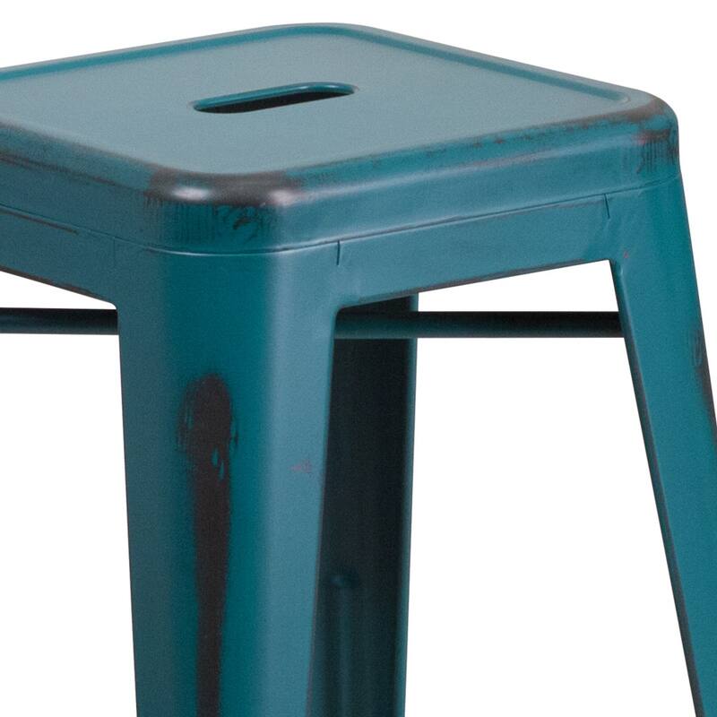 24" High Backless Distressed Metal Indoor-Outdoor Counter Height Stool