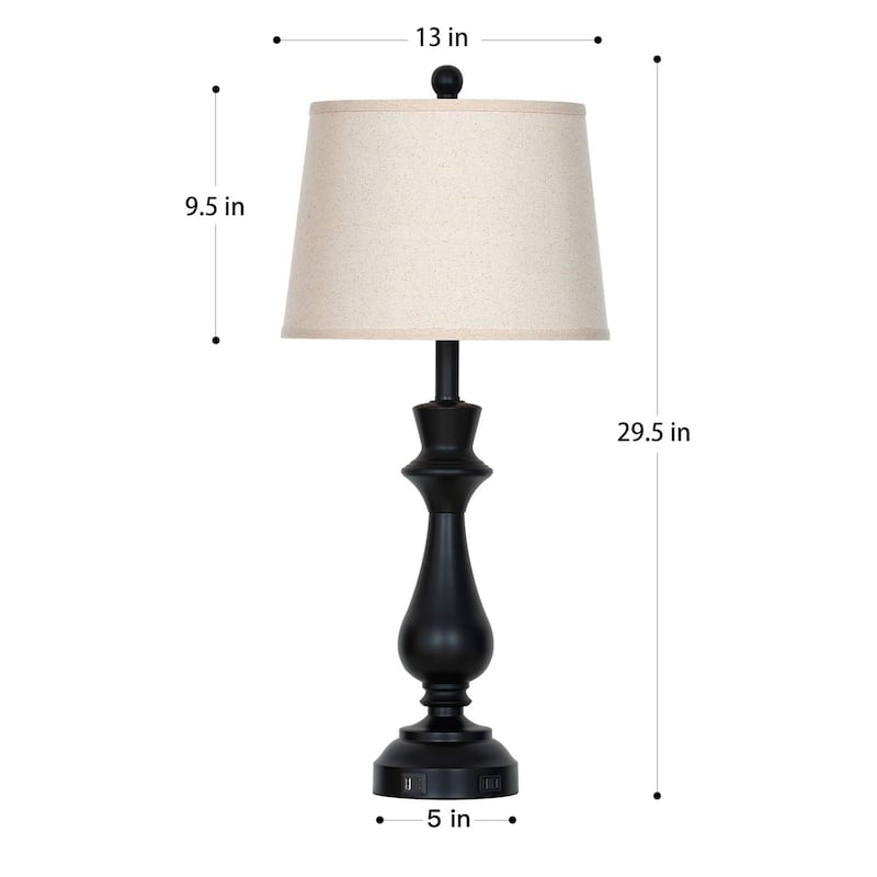 Modern 30-Inch Table Lamps with Touch Control, USB & Type-C Ports, and AC Outlet (Set of 2)