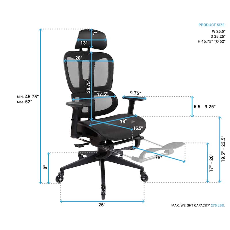 Ergonomic Mesh Office Chair with Lumbar Support, Footrest, and Recline