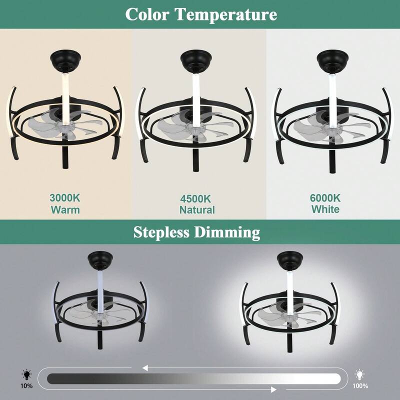 Cusp Barn 24 Inch Modern DIY Ceiling Fan with Dimmable LED Light, Silent DC Motor, 3 Color Changing Light Fixtures for Bedroom
