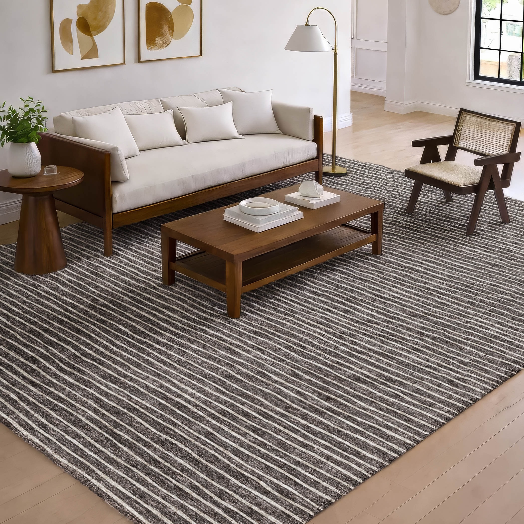 Premium Washable Super Soft Stripe Dream Shag Rug