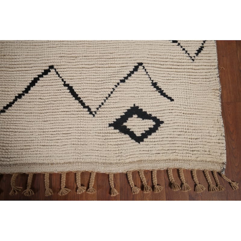 Beige Moroccan Oriental Area Rug Handmade Wool Carpet - 7'0"x 10'11"