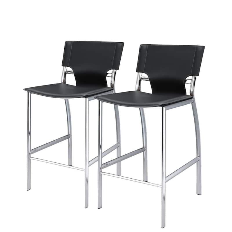 Set of 2 25 Inch Faux Leather Metal Counter Height Bar Chairs - 17” x 17” x 36”
