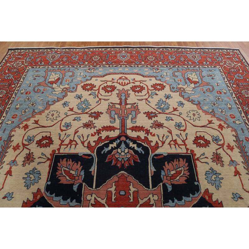 Geometric Heriz Serapi Turkish Oriental Area Rug Handmade Wool Carpet - 9'9" x 13'0"