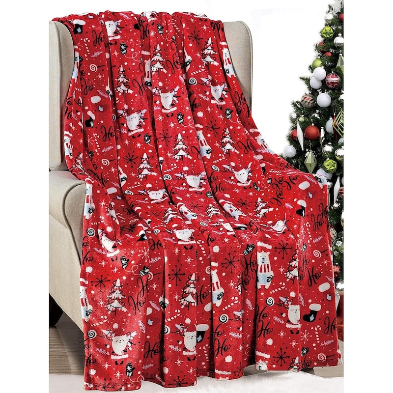 Santa's Little Helper Collection Festive and Cuddly Holiday Microplush Throw Blanket 50x60 - Ho Ho Ho - Christmas Throw Blanket - Throw