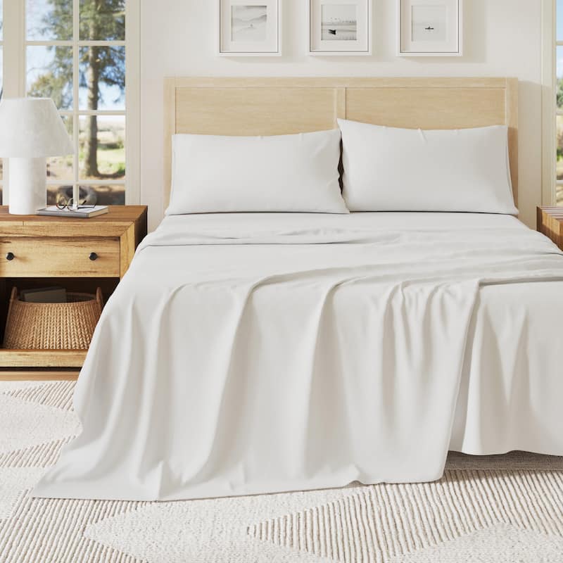 Linery & Co. Heathered Melange Cotton Jersey Knit Sheet Set - Queen - Winter White