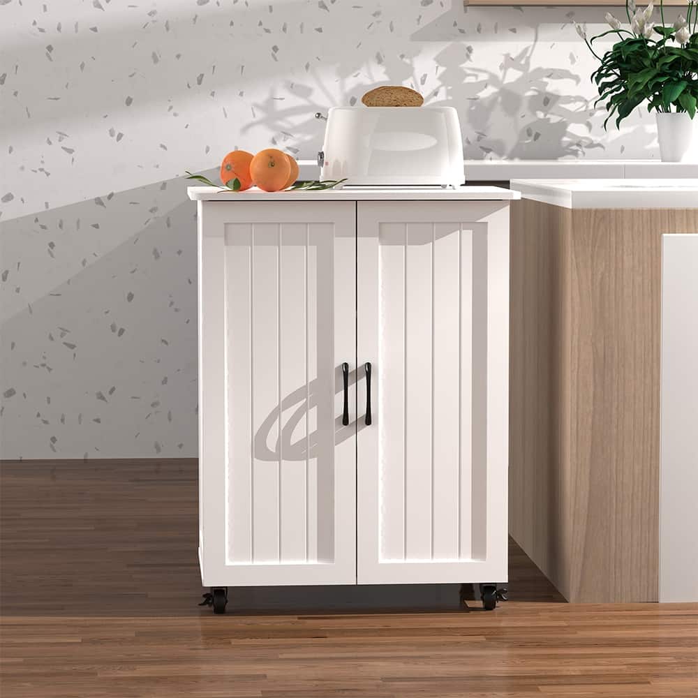 35.6" Large Kitchen Pantry Storage Cabinet White Island Sideboard with Multi-Tier Organizers (27" D x 20" W x 36" H)