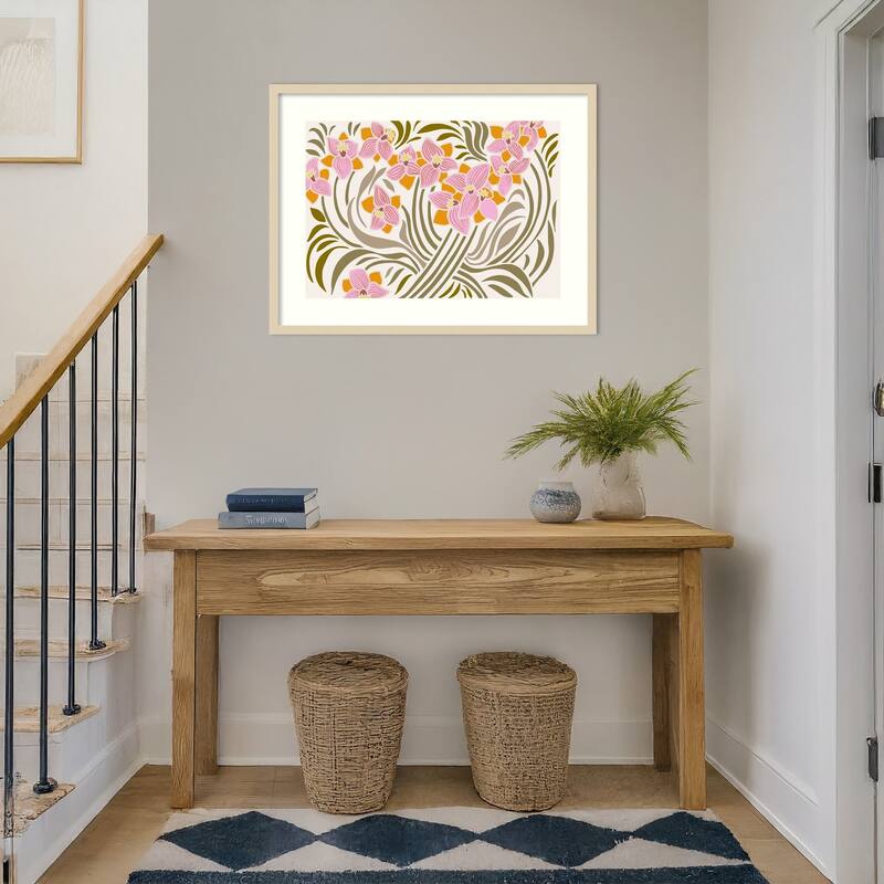 Orange and Pink Floral Pattern by Annick Wood Framed Wall Art Print