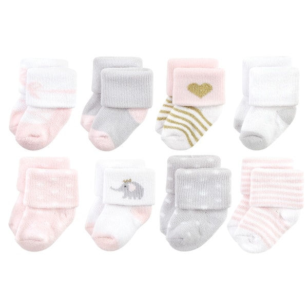 slide 1 of 1, Hudson Baby Infant Girls Cotton Rich Newborn and Terry Socks, Pink Gray Elephant Pink Gray Elephant - 0-6 Months