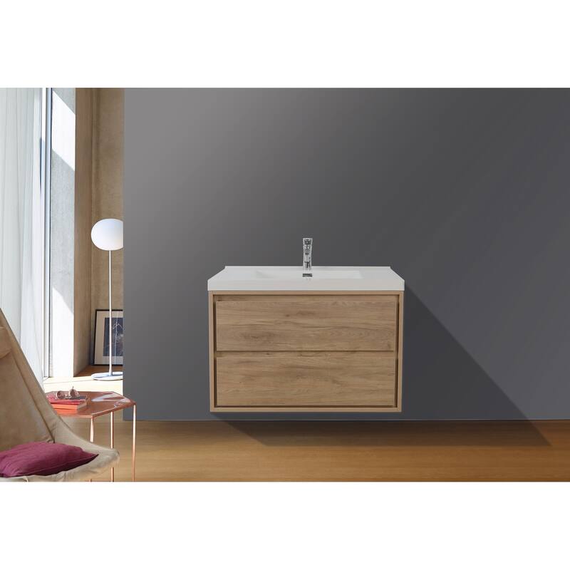 Sage 36" wall mounted bathroom vanity with single basin acrylic top - 36 - white oak