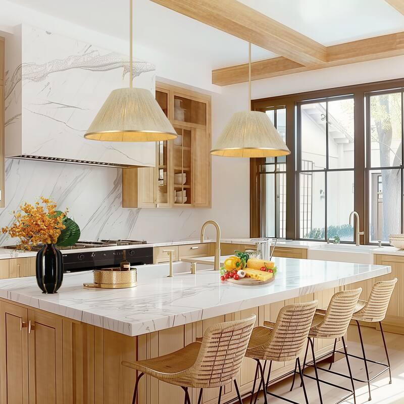 Modern Farmhouse 1-Light Gold Nature Pendant Light for Kitchen Island Dining Room - Nature&Gold - 20.5"Dx11"H