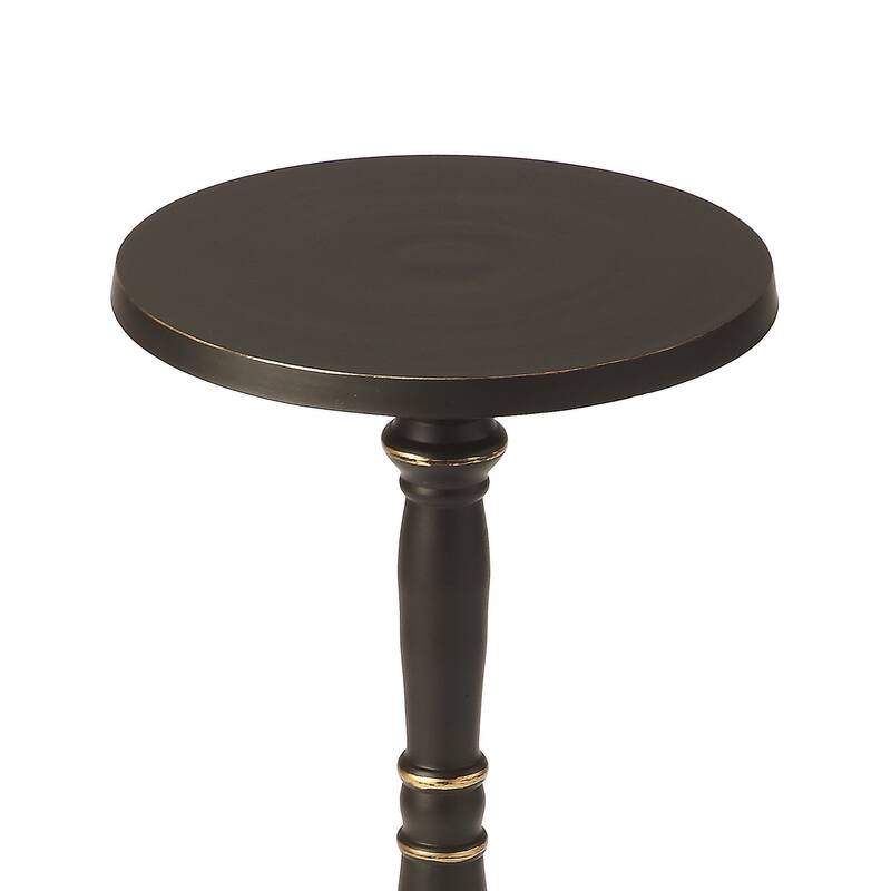 HomeRoots 22" Black Distressed Aluminum Round Pedestal End Table - 10.00 in. x 22.25 in. x 10.00 in.