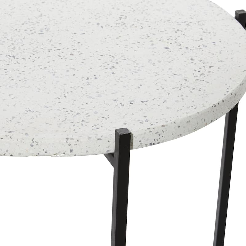 Terrazzo Stone Accent Table with Black Metal X-Stand - White - Roche River Decor