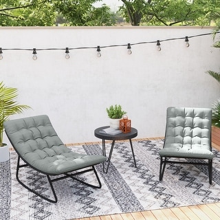 Outsunny Outdoor Rocking Chairs Set of 2 with Thick Cushions, Patio Rocking Chairs with Mesh Deep Sea - Gray
