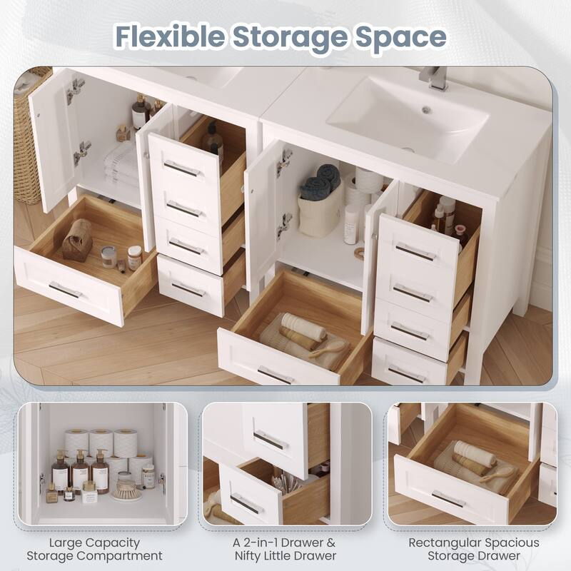 Modern Bathroom Vanity with Ceramic Sink, Soft-Close Storage Cabinet and Glossy Easy-Clean Countertop