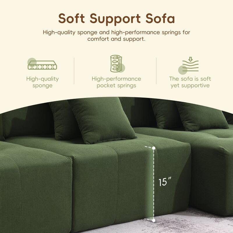 105.5" Corduroy L-Shaped Modular Sectional Sofa with Wide and Deep Seat, Tufted Design, and No Assembly Required