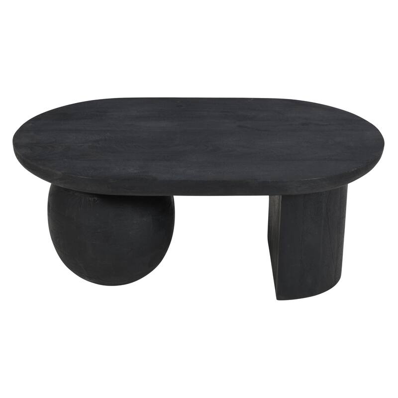 Uri 38 Inch Oval Coffee Table, Mango Wood Full and Half Spherical Leg, Sandblasted Black