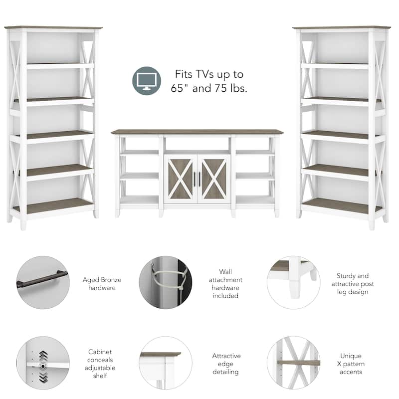 Tall Farmhouse TV Stand with 2 Bookcases by Bush Furniture