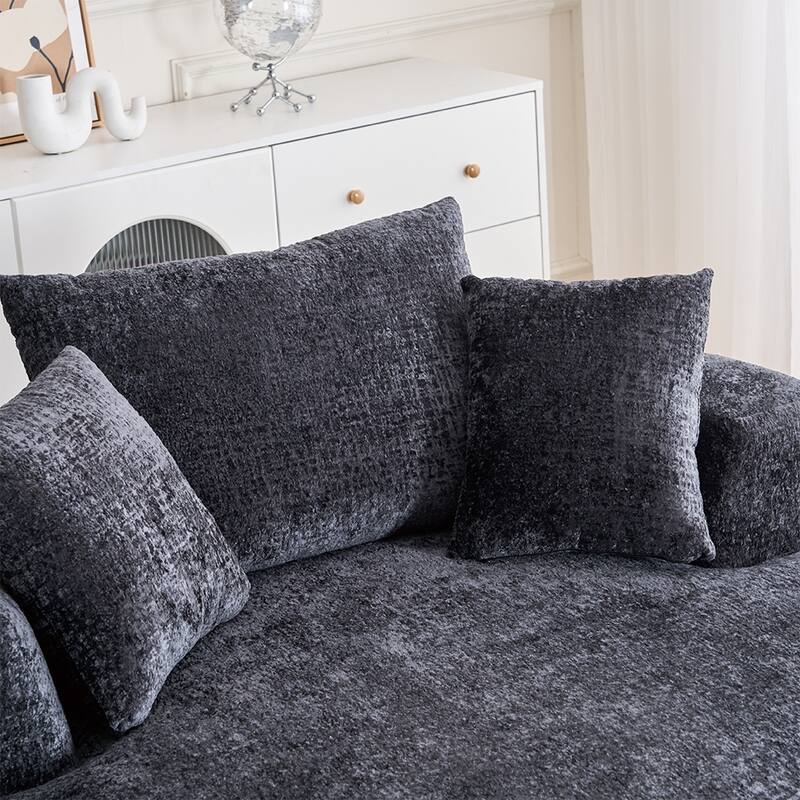 Round Accent Chair with High-Resilience Cushions, Swivel Chenille Barrel Chair, Fluffy Sleeper Lounge Chair