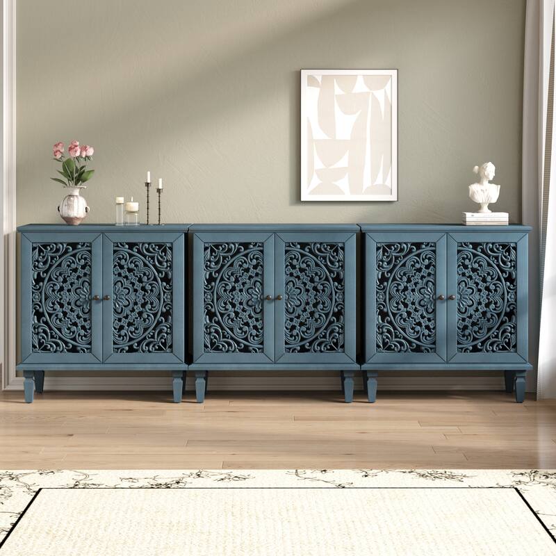Roomfitters 2-Door Hollow-Carved Accent Cabinet, Symmetrical Floral Sideboard with Adjustable Shelf