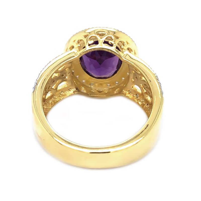 18K Yellow Gold Over Sterling Silver African Amethyst, White Natural Zircon Ring