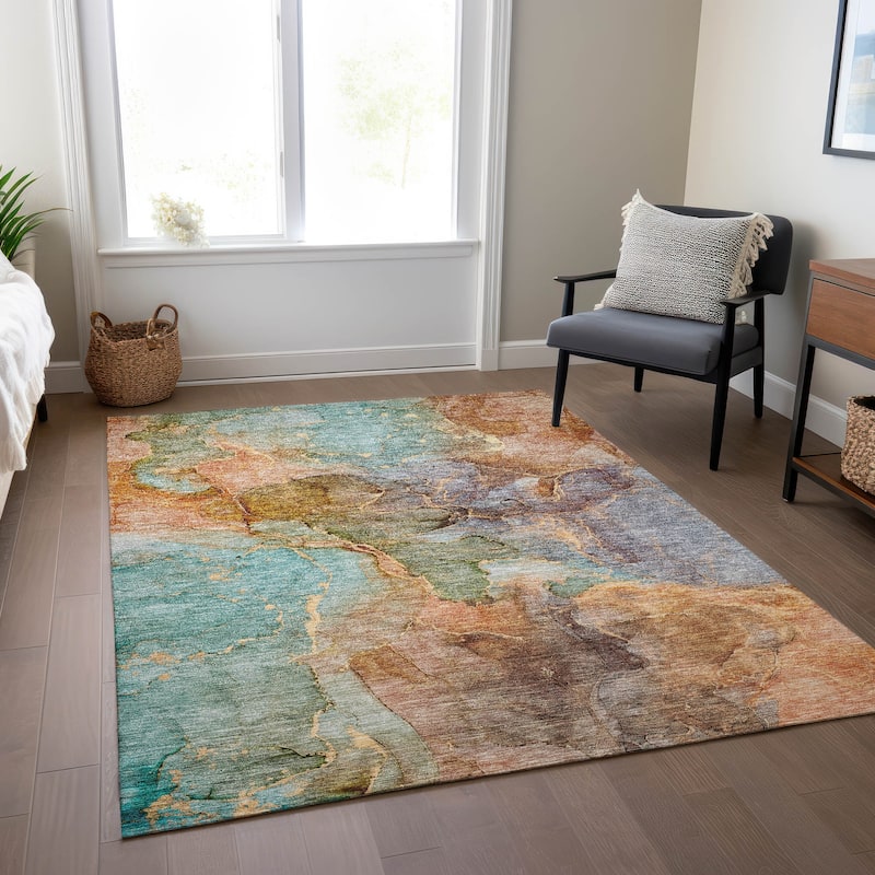 Machine Washable Indoor/ Outdoor Chantille Abstract Modern Rug