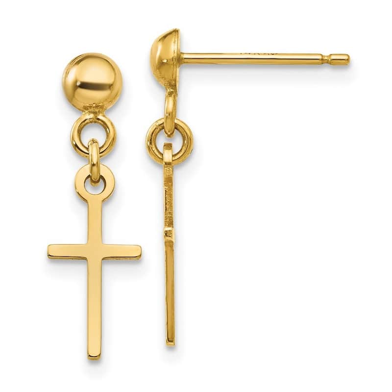 Curata 14k Yellow Gold 19x6mm Skinny Cross Dangle Post Earrings