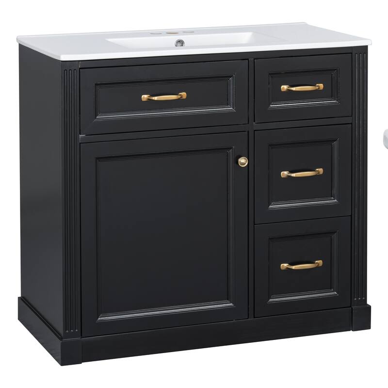 Roomfitters 36" Bathroom Vanity with Sink, Solid Wood Frame, 4 Drawers & Soft-Close Door with Storage Rack