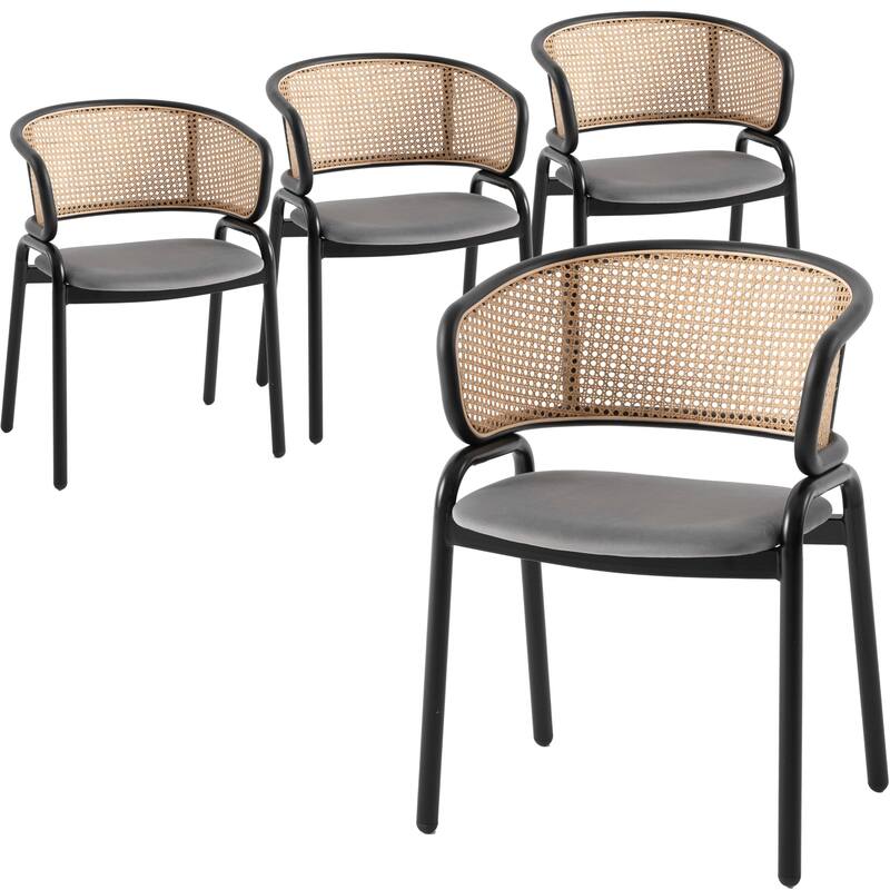 Ervilla Modern Wicker Back Dining Chair with Upholstered Velvet Seat Armchair for Dining Room and Kitchen, Set of 4 - 29.9" - Grey