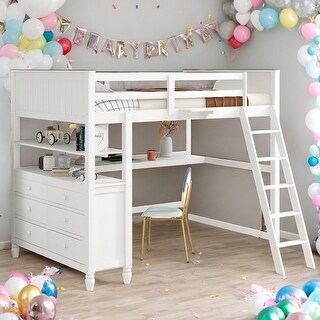 Full size Loft Bed With Drawers and Desk,Shelves for Home