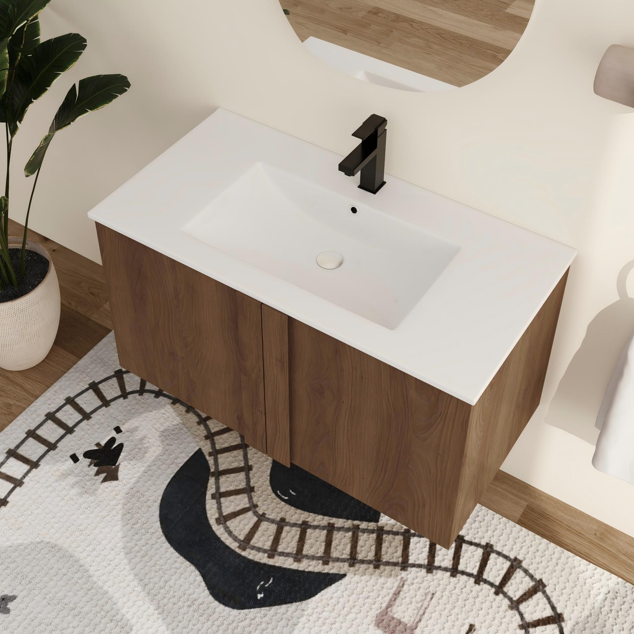 Malwee 24"/30"/36" Floating Bathroom Vanity with Sink, Wall Mounted Bathroom Vanity with Soft Close Door