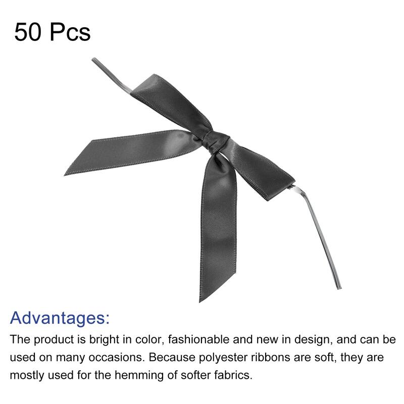 50Pcs Mini Ribbon Bow 3.5" Twist Tie Fabric Satin Ribbon Flower Bows