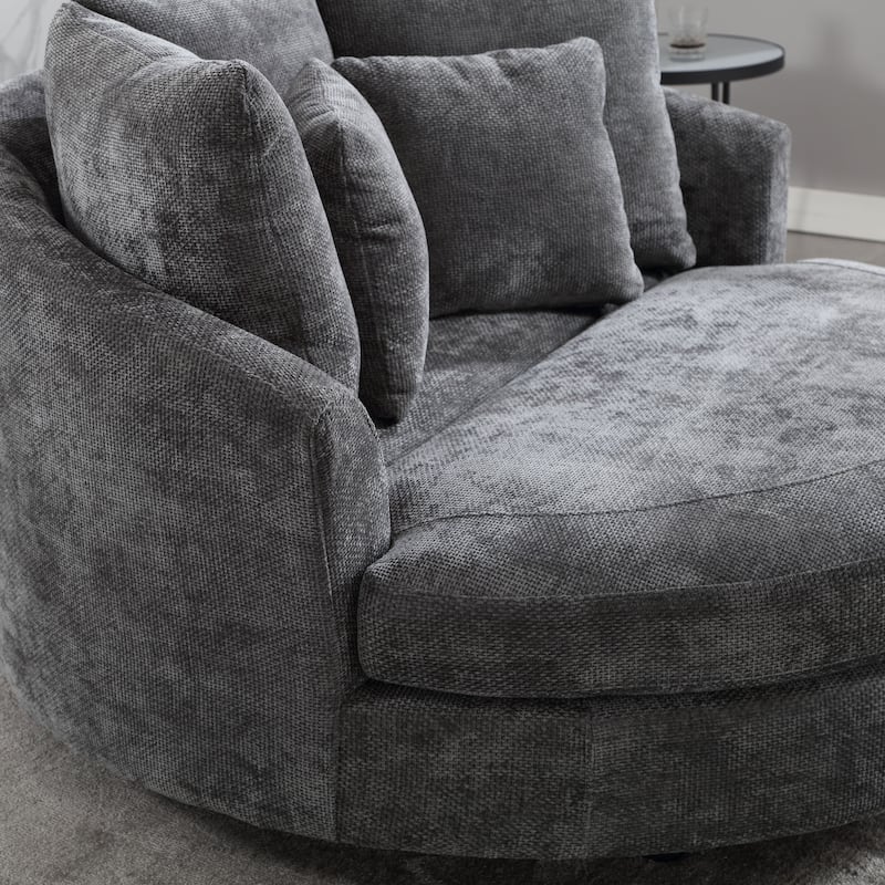 59.8''W Modern Oversized Sofa Chair, Round Accent Barrel Chair With 5 Pillows