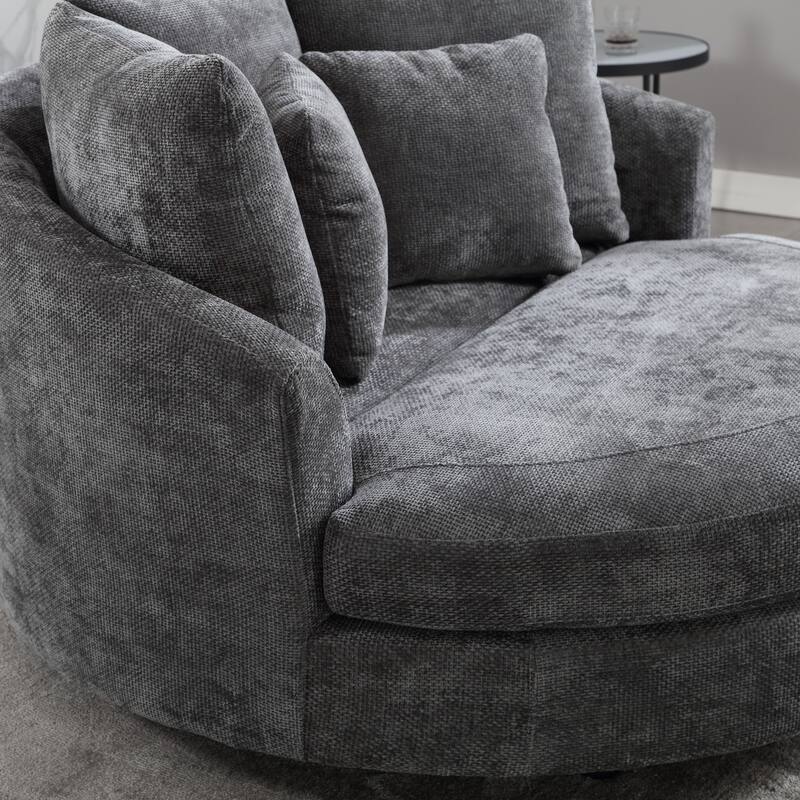 Modern Sofa Chair Round Accent Barrel Chair With 5 Pillows and Storage Ottoman