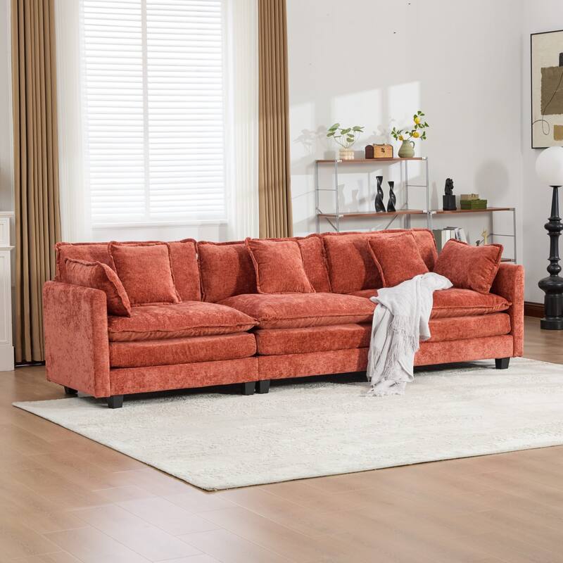 Cloud Sofa 3 Seats,Modern Sectional Couch,Comfy Double Layer Upholstered Seat Cushion - Orange