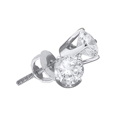 14k White Gold 3/8 Carat Unisex Round Diamond Solitaire Stud Earrings for Women