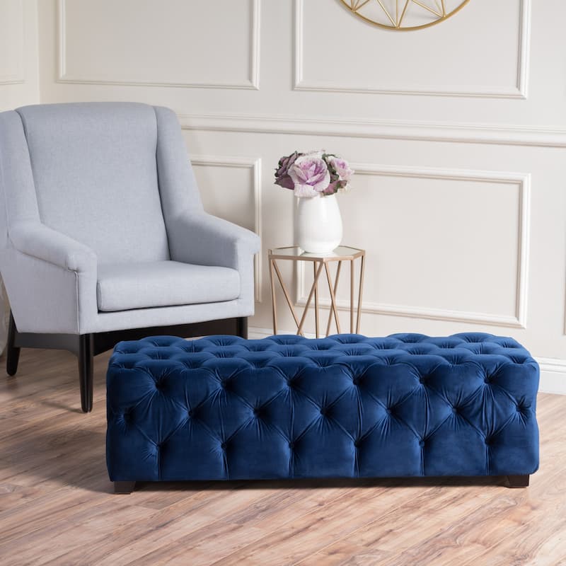 Velvet Tufted Bench Ottoman with Wooden Legs, Luxury Entryway Bench Bed-End Upholstered Bench for Mudroom, Bedroom