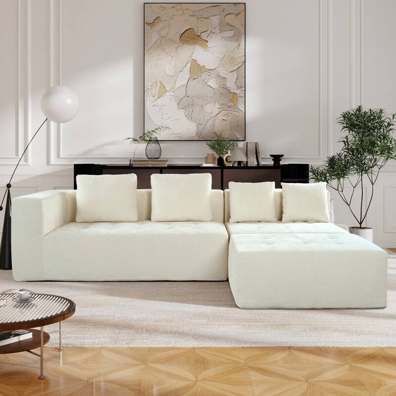Modern 3-Piece U-StyleLarge Removable Modular Sofa with 4 Cushions - Beige