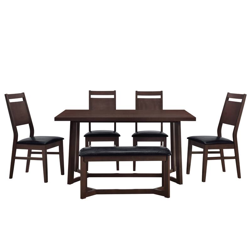 Farmhouse Dining Table Set, 6Piece Solid Wood Table Dining Set with 4