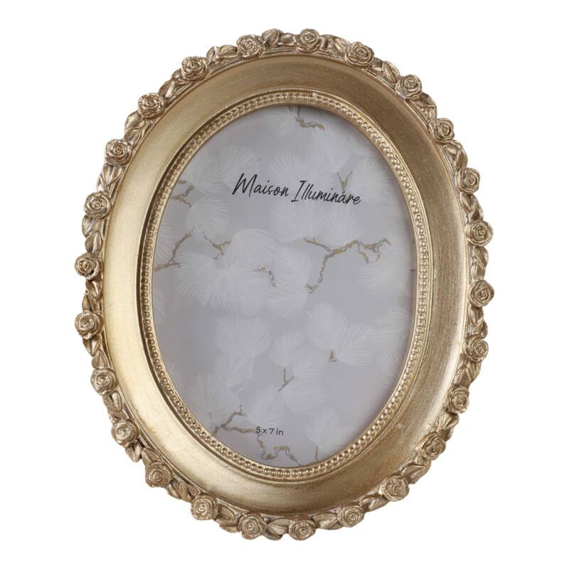 Polyresin Oval Photo Frame with Rosette Border - Gold
