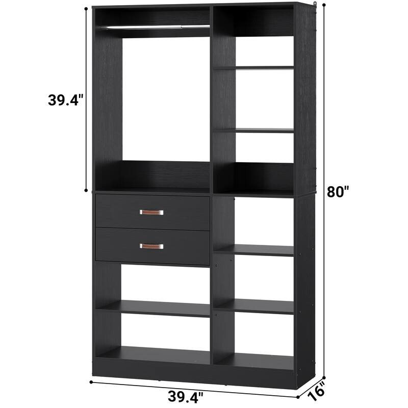 39.4'' Freestanding Wardrobe Closet Organizer with Drawers for Walk-in and Reach-in Closet