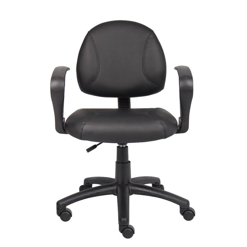 Wen Swivel Posture Chair, Loop Arms, Black Faux Leather Waterfall Seat