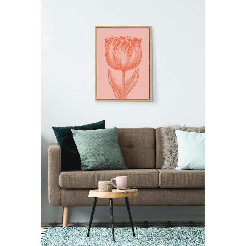 Kate and Laurel Sylvie Tulip Orange Framed Canvas by Apricot and Birch