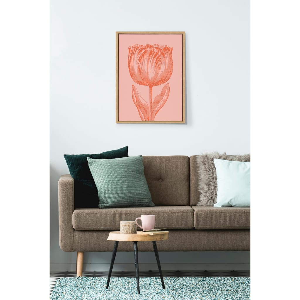 Kate and Laurel Sylvie Tulip Orange Framed Canvas by Apricot and Birch
