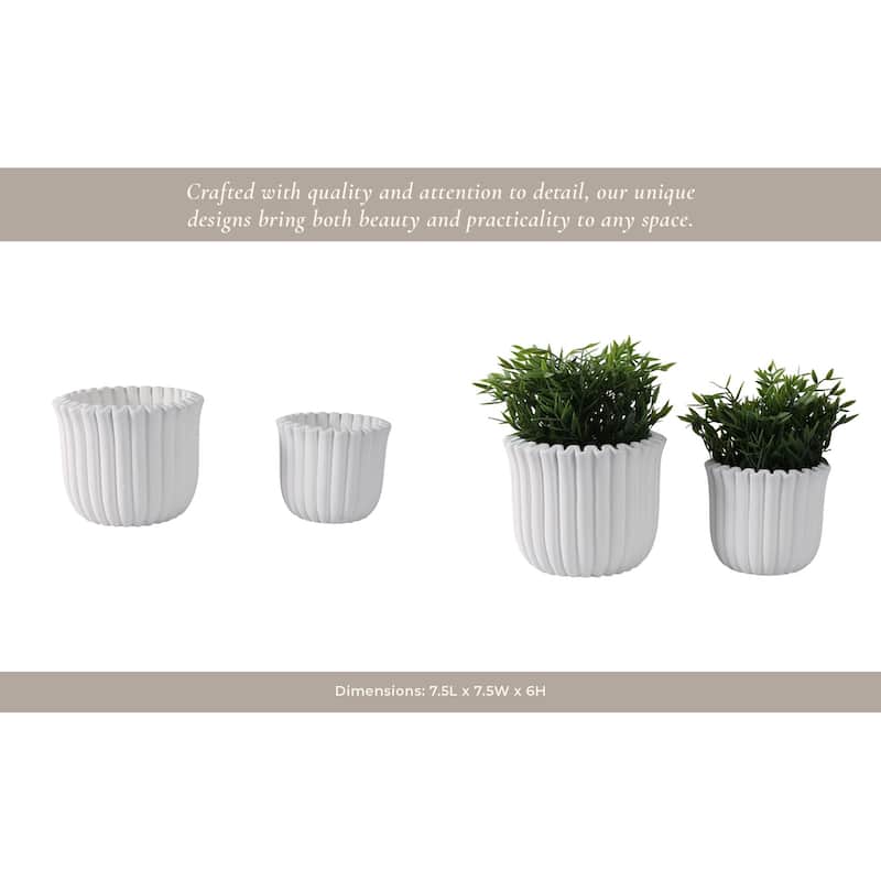 Pottery Cement Planters Textured Ribbed Sculptural Design (Set of 2) - 7.5" x 7.5" x 6"