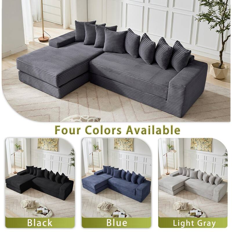 Floor Sleeper Sofa Bed Convertible L-shaped Modular Sectional Couch with Chaise, Corduroy Compression Sofa with Side Pockets
